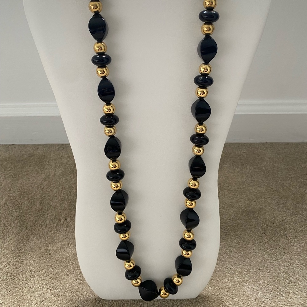 30” Vintage Black and Gold Necklace